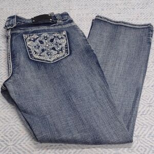 Live Hard Blue Boot Cut Jeans with Embellished Pocket
